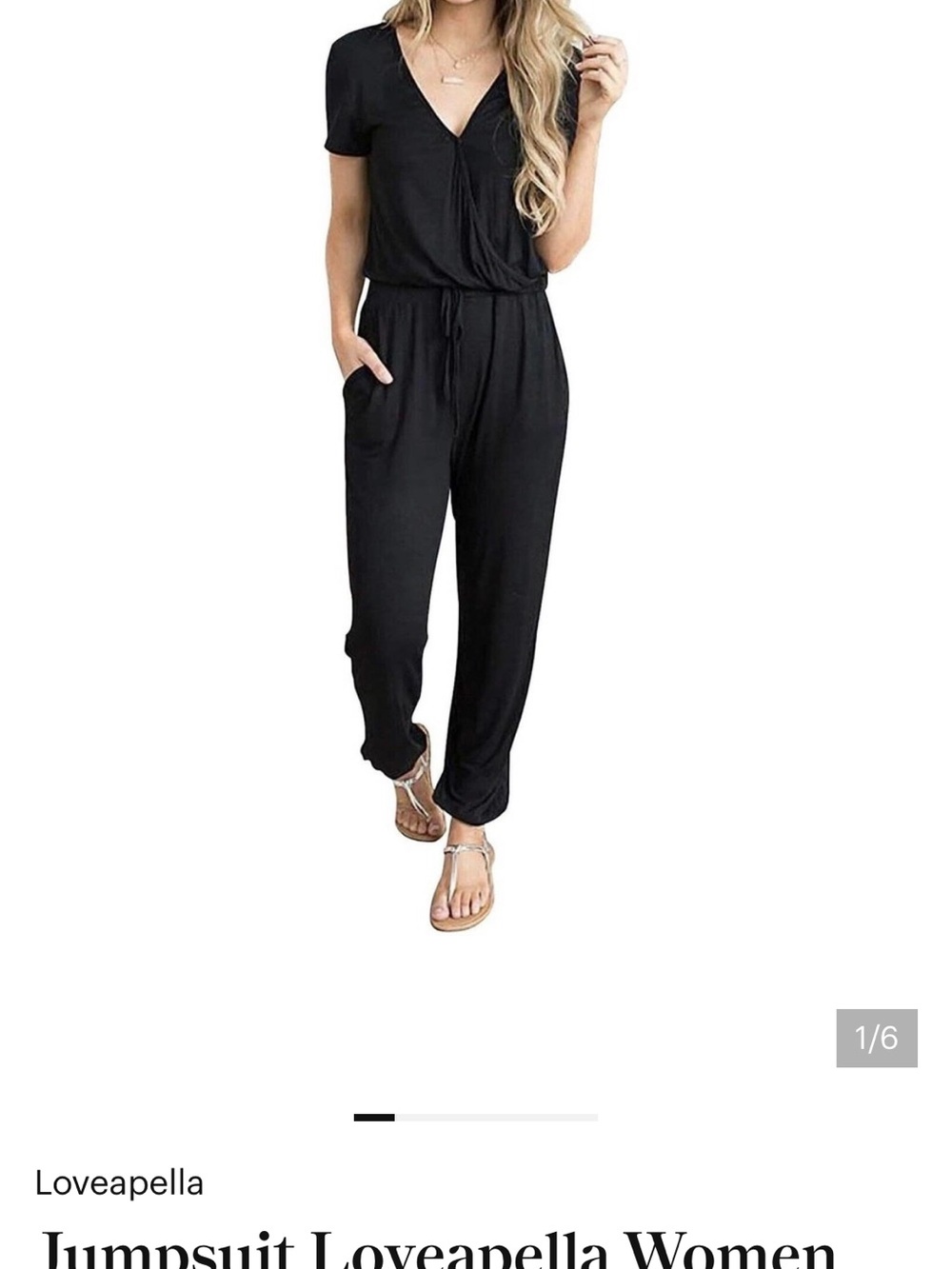 Loveappella Black V-Neck Short Sleeve Drawstring Jumpsuit PXL